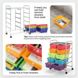 Costway 10 Drawers Storage Trolley Mobile Rolling Utility Cart Home Office Organizer - thumbnail 7