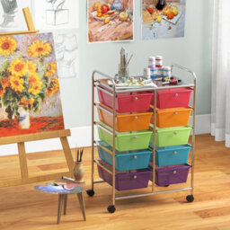 Costway 10 Drawers Storage Trolley Mobile Rolling Utility Cart Home Office Organizer - thumbnail 4
