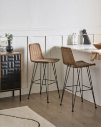 Beliani Set Of 2 Bar Chairs Cassita Rattan Brown - thumbnail 2
