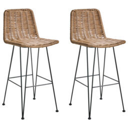 Beliani Set Of 2 Bar Chairs Cassita Rattan Brown - thumbnail 1