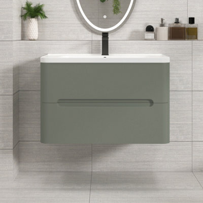Royal Bathrooms Venice 800mm Sage Green Wall Hung Vanity Unit 2 Drawer With Ceramic Basin - image 1
