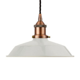 Pale Grey Small Trinity Metal Painted Dome Pendant Light With Matt Antique Copper Lamp Holder And Black Twisted Cable - Se Home - thumbnail 1