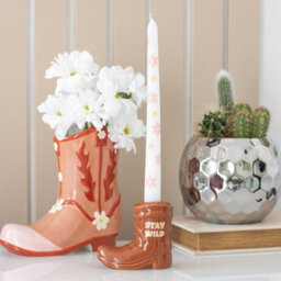 Cowboy Boot Candle Holder With Taper Candle - Western Decor For Cowgirls - thumbnail 1