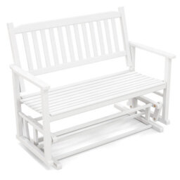 Costway 2 Seats Outdoor Glider Bench Poplar Wood Patio Swing Glider Loveseat Chair With Armrests - thumbnail 2