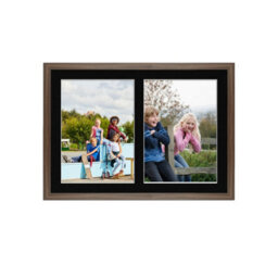AK Frames 20X14 Walnut Sleek Multi Photo Frame With Black Mount - Holds 2 Apertures (2X) A4 Photos - thumbnail 1