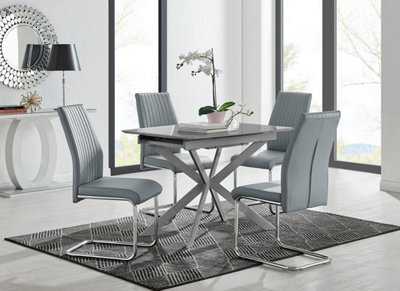 Furniturebox Uk Lira 100Cm Grey Metal Extending Dining Table & 4 Grey Lorenzo Chairs - image 1
