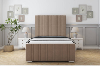 "Sloomy Radcliffe Mink Plush Bed Frame With 50"" Upholstered Headboard 2'6 Small Single" - image 1
