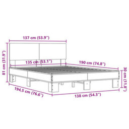 Berkfield Bed Frame Without Mattress Grey Sonoma 135X190 Cm Double - thumbnail 9