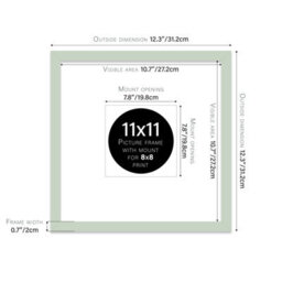 "11X11"" Mint Green Picture Frame - 11X11"" Square Frame With 8X8"" Mount For 11X11""/8X8"" Pictures Moderrn Style Thin Edge, 1 Pack" - thumbnail 2