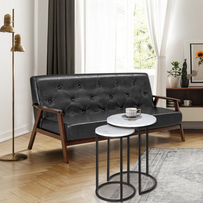 Aspect Furniture Hiba Marble Nest Of Tables In White With Black Metal Bases - image 1