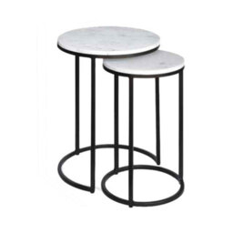 Aspect Furniture Hiba Marble Nest Of Tables In White With Black Metal Bases - thumbnail 2