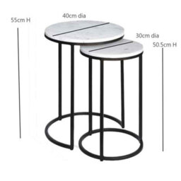 Aspect Furniture Hiba Marble Nest Of Tables In White With Black Metal Bases - thumbnail 4