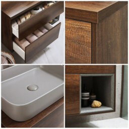 Homestylestore Dark Oak 1000mm Wall Hung Bathroom Vanity Unit With Rectangular Pebble Countertop Basin - thumbnail 2