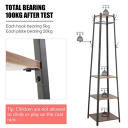 Fativo  181Cm Height Sturdy Coat Rack Stand 4 Shelves Hall Trees 8 Hooks Hat Handbag Hanger - thumbnail 3