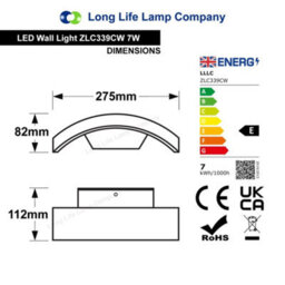 Long Life Lamps Company Modern Curved 7W Led Outdoor Wall Light Cool White Zlc339Cw - thumbnail 2