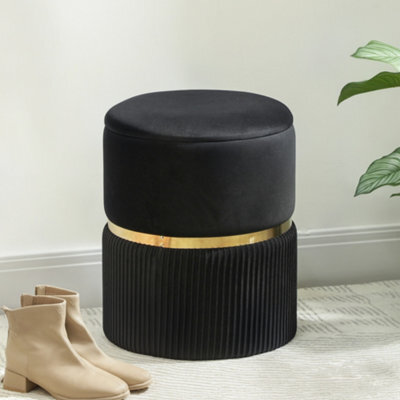 Homcom Round Pouffe Storage Footstool With Hidden Space, Black - image 1