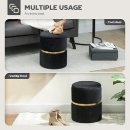 Homcom Round Pouffe Storage Footstool With Hidden Space, Black - thumbnail 6