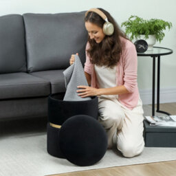 Homcom Round Pouffe Storage Footstool With Hidden Space, Black - thumbnail 7