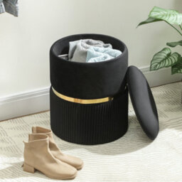 Homcom Round Pouffe Storage Footstool With Hidden Space, Black - thumbnail 8