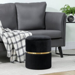 Homcom Round Pouffe Storage Footstool With Hidden Space, Black - thumbnail 9