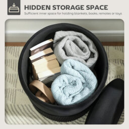 Homcom Round Pouffe Storage Footstool With Hidden Space, Black - thumbnail 4