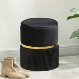 Homcom Round Pouffe Storage Footstool With Hidden Space, Black - thumbnail 1