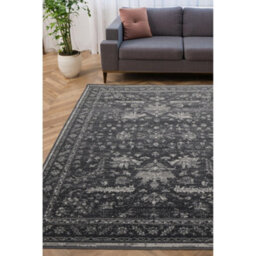 Melrose Colorama Traditional Vintage Faded Indoor Charcoal Black X-Large Area Rug 200/290Cm
