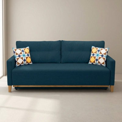 Ariel Upholstered Sofa Bed With Storage Foam Wavy Springs Wooden Frame Loose Cushions 213X101X91 Cm Blue - image 1
