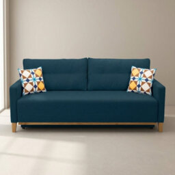 Ariel Upholstered Sofa Bed With Storage Foam Wavy Springs Wooden Frame Loose Cushions 213X101X91 Cm Blue - thumbnail 1