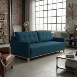 Ariel Upholstered Sofa Bed With Storage Foam Wavy Springs Wooden Frame Loose Cushions 213X101X91 Cm Blue - thumbnail 3