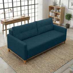 Ariel Upholstered Sofa Bed With Storage Foam Wavy Springs Wooden Frame Loose Cushions 213X101X91 Cm Blue - thumbnail 2