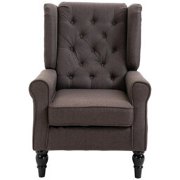 Homcom Accent Chair Wingback Armchair Retro Tufted Club Wood Fabric, Brown - thumbnail 8