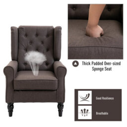 Homcom Accent Chair Wingback Armchair Retro Tufted Club Wood Fabric, Brown - thumbnail 4