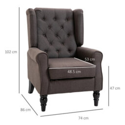Homcom Accent Chair Wingback Armchair Retro Tufted Club Wood Fabric, Brown - thumbnail 3