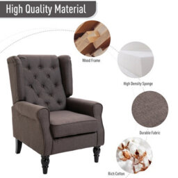 Homcom Accent Chair Wingback Armchair Retro Tufted Club Wood Fabric, Brown - thumbnail 6