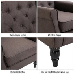 Homcom Accent Chair Wingback Armchair Retro Tufted Club Wood Fabric, Brown - thumbnail 5