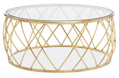 Orsina Modern Gold Round Coffee Table With Clear Glass, Gold Finished Storage Table,  Decorative Table For Hallways - image 1