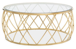 Orsina Modern Gold Round Coffee Table With Clear Glass, Gold Finished Storage Table,  Decorative Table For Hallways - thumbnail 1