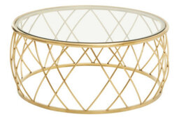 Orsina Modern Gold Round Coffee Table With Clear Glass, Gold Finished Storage Table,  Decorative Table For Hallways - thumbnail 2