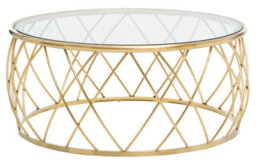 Orsina Modern Gold Round Coffee Table With Clear Glass, Gold Finished Storage Table,  Decorative Table For Hallways - thumbnail 6
