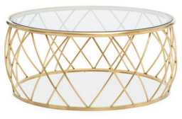 Orsina Modern Gold Round Coffee Table With Clear Glass, Gold Finished Storage Table,  Decorative Table For Hallways - thumbnail 7