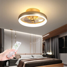 17 Inch Slim Recessed Gold Bladeless Ceiling Fan Light with Remote Control, Dimmable LED 6500K, Ideal for Bedrooms