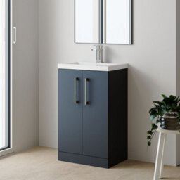 Balterley Level Compact Bathroom Cloakroom Vanity Basin Unit With Polymarble Basin, Brushed Pewter Handles, 500mm, Satin Dark Grey - thumbnail 3