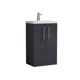 Balterley Level Compact Bathroom Cloakroom Vanity Basin Unit With Polymarble Basin, Brushed Pewter Handles, 500mm, Satin Dark Grey