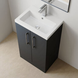 Balterley Level Compact Bathroom Cloakroom Vanity Basin Unit With Polymarble Basin, Brushed Pewter Handles, 500mm, Satin Dark Grey - thumbnail 2