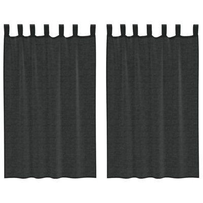 Berkfield Durable Voile Curtains With Tab Top 2 Pcs Black