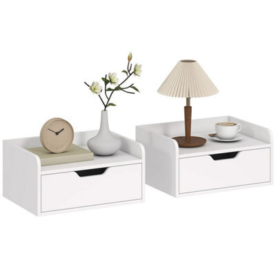2 Floating Nightstands Drawer White - image 1