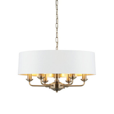 Luminosa Lighting Luminosa Highclere Single Shade Pendant Ceiling Lamp, Antique Brass Plate, Vintage White Fabric - image 1