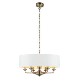 Luminosa Lighting Luminosa Highclere Single Shade Pendant Ceiling Lamp, Antique Brass Plate, Vintage White Fabric - thumbnail 6