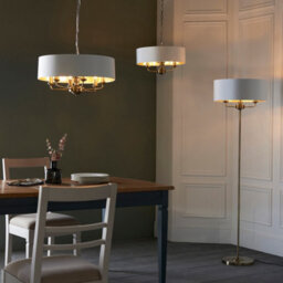 Luminosa Lighting Luminosa Highclere Single Shade Pendant Ceiling Lamp, Antique Brass Plate, Vintage White Fabric - thumbnail 3